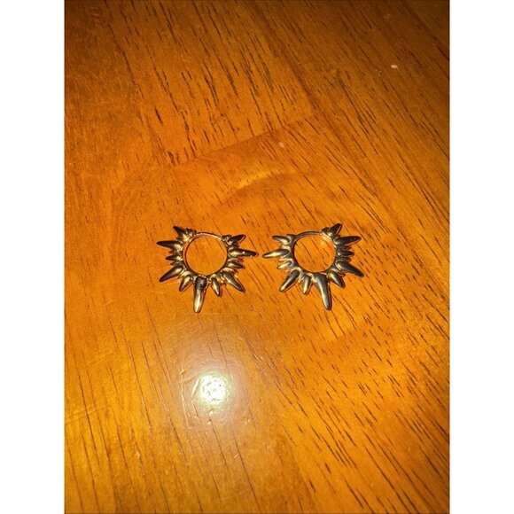 Gold Spike Huggie Hoop Earrings, 14k Gold Plated Dainty Endless Loop - Picture 2 of 3